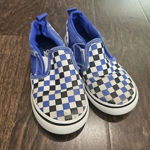 Toddler Blue White Checkered Vans Slipons